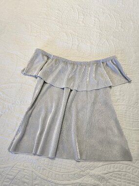 a.n.a shiny silver off-shoulder dressy top, L